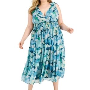 Teal smocked metallic tier dress plus size 16W